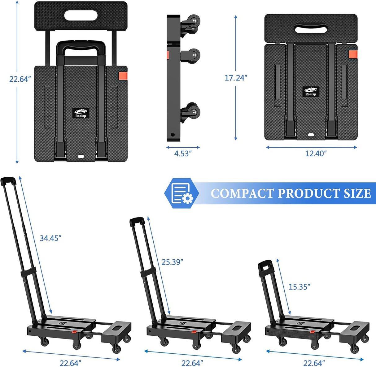 Carretilla Plegable SOYO, 500 lbs, 6 Ruedas, Carga Portátil
