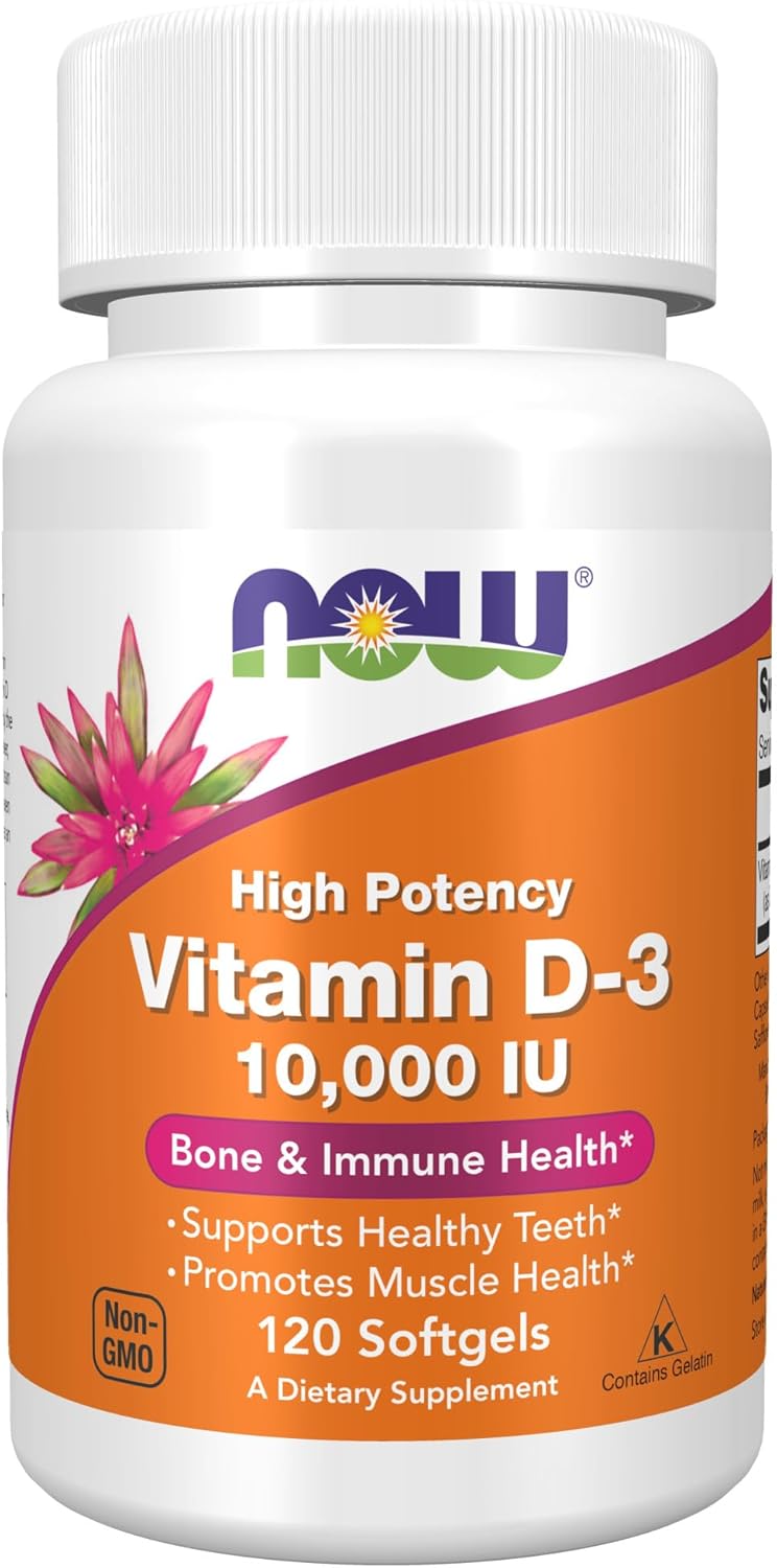 Suplementos de Vitamina D-3 10,000 IU NOW Foods 120 Softgels