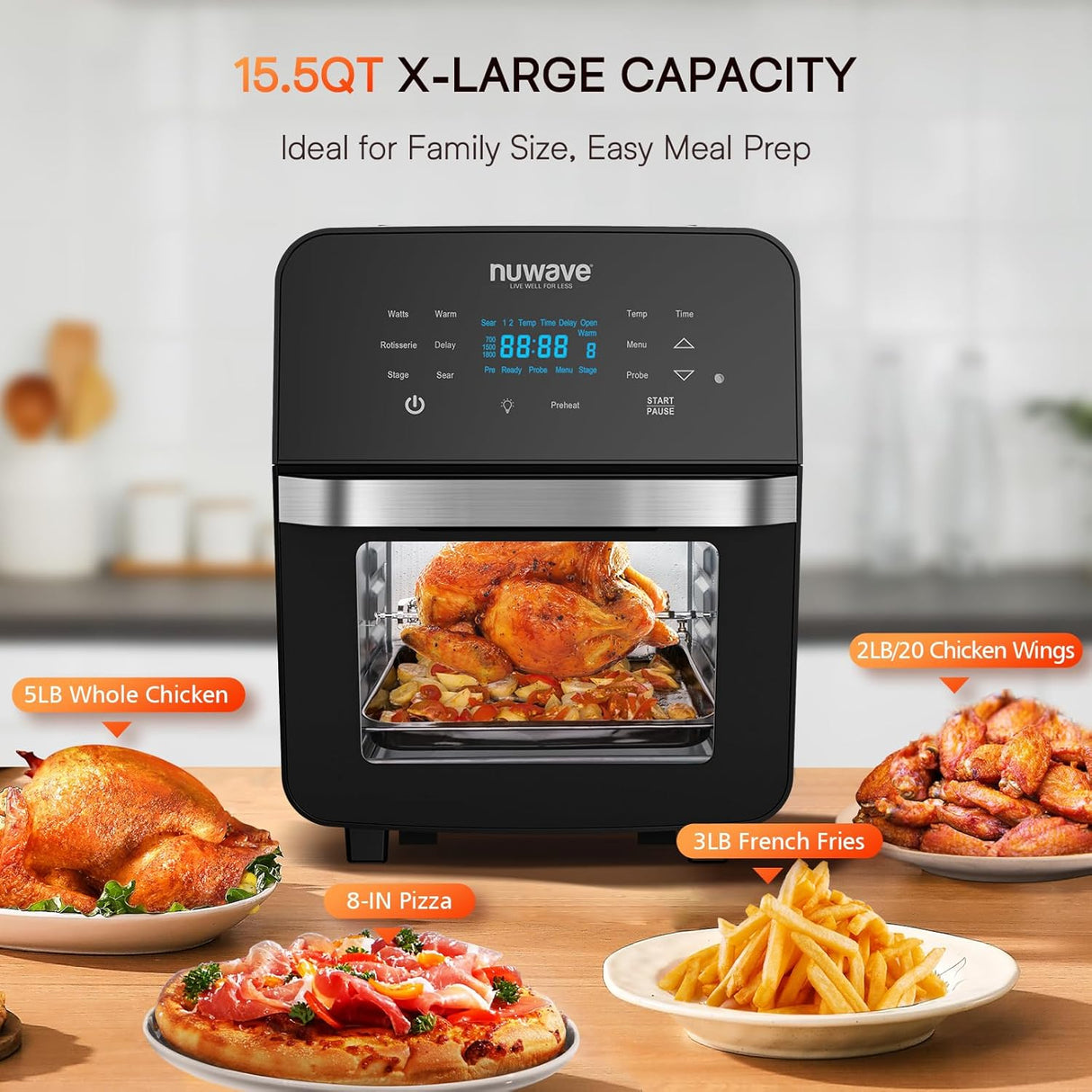 Freidora de aire Nuwave Brio 15.5Qt 10 en 1, 1800W, XL
