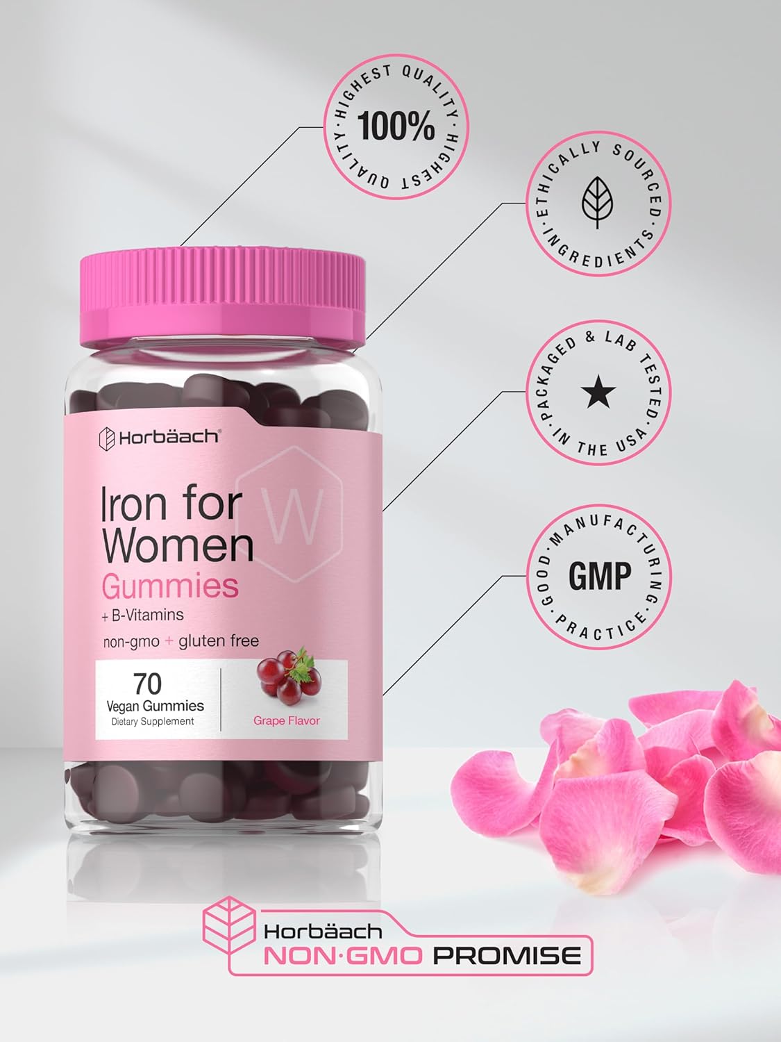 Jaleas de Hierro Horbäach para Mujeres | B Vitamins | 70 Uds
