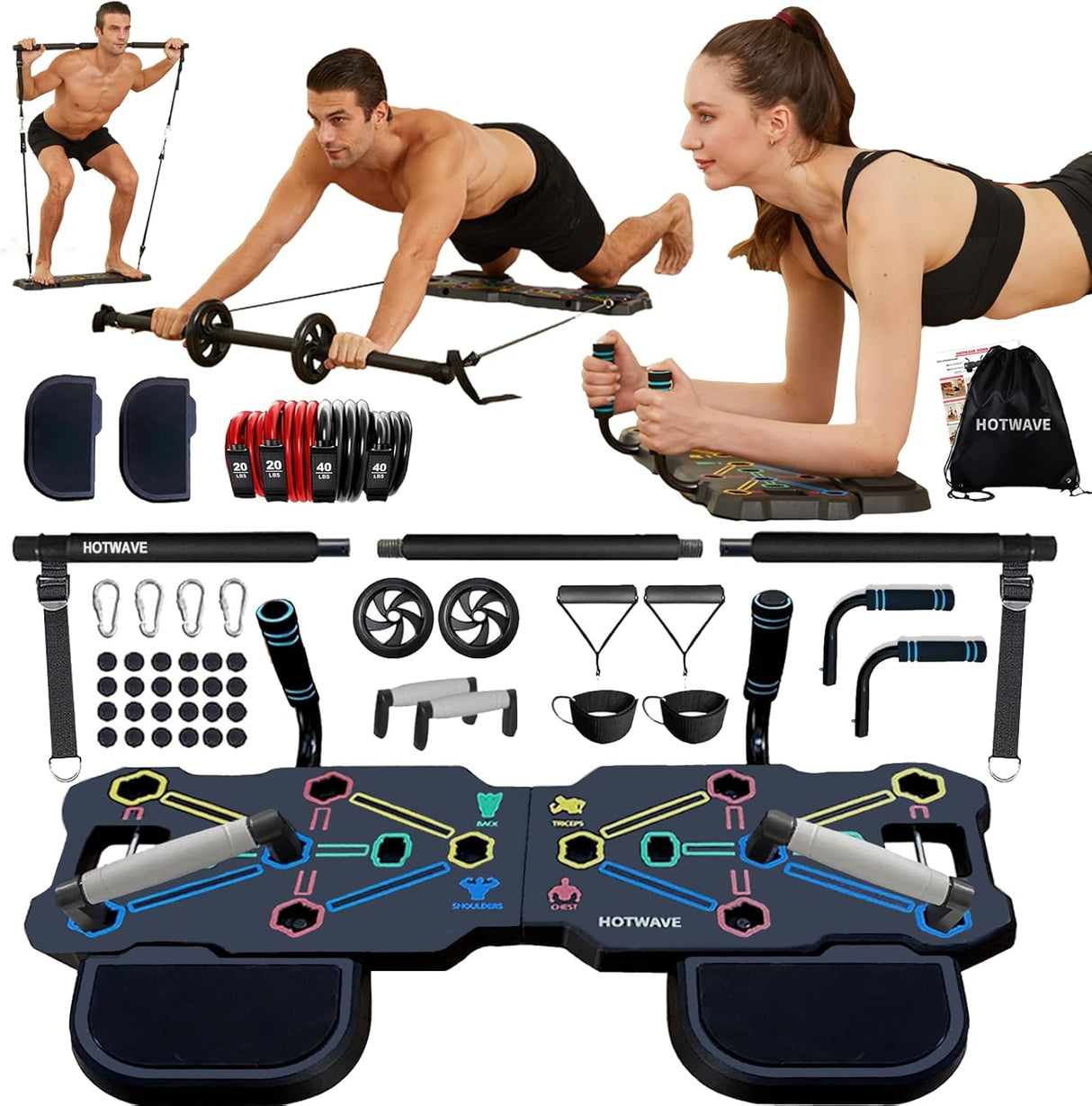 Equipamiento de Ejercicio HOTWAVE con 20 Accesorios, Modelo Pro
