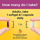 Suplemento prenatal Nature Made con Ácido Fólico, DHA y Colina, 60 cápsulas