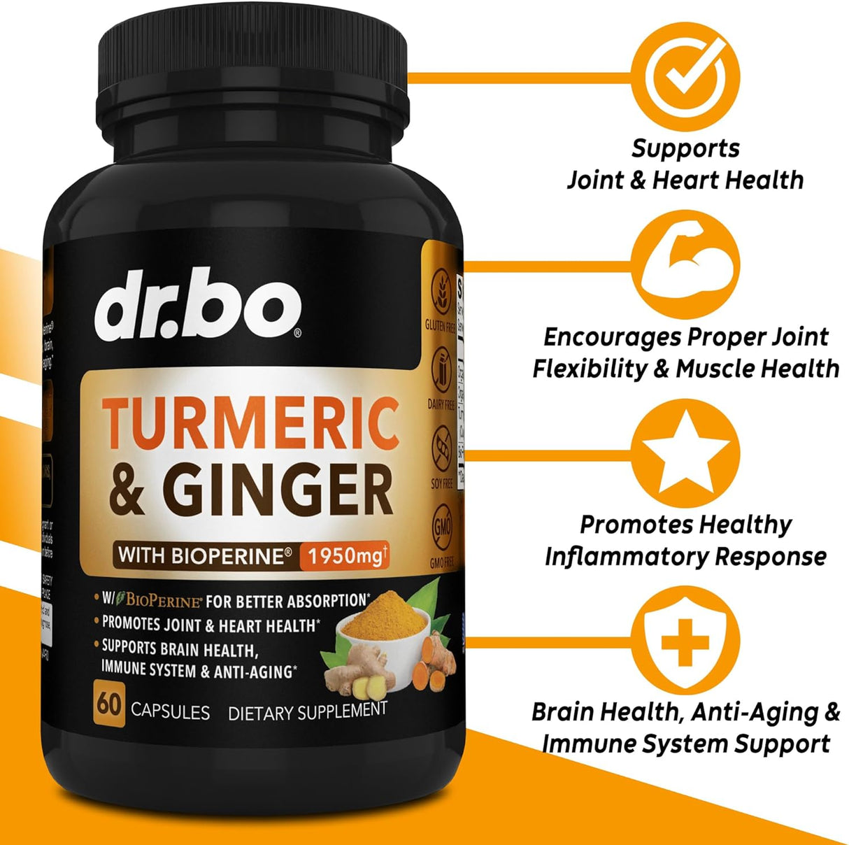 Suplemento de Cúrcuma Jengibre BioPerine para Articulaciones