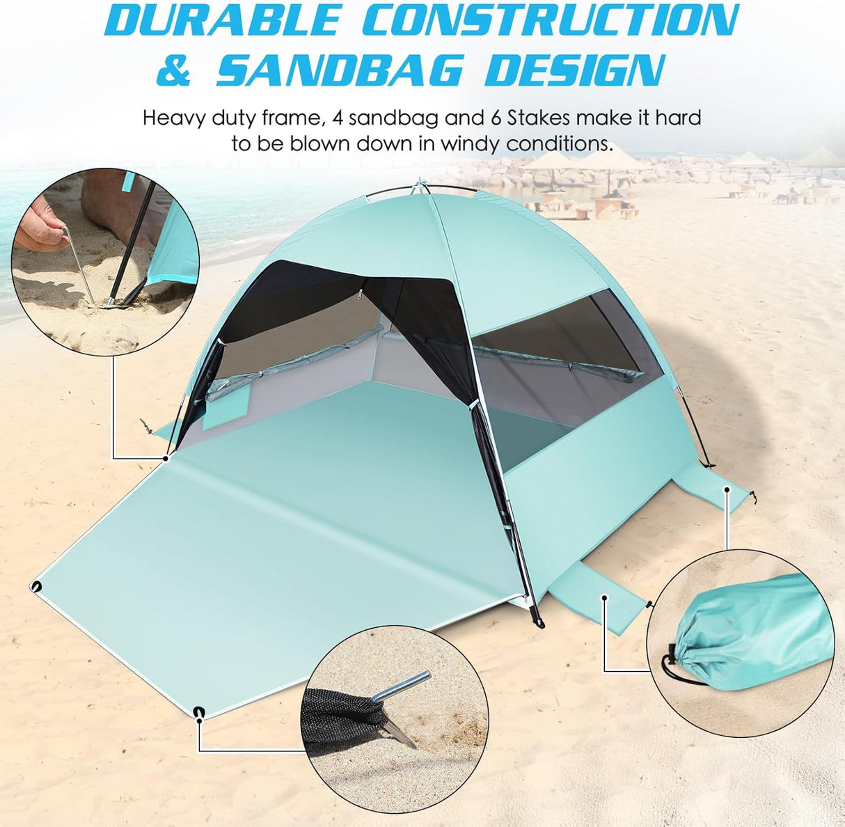 Tienda de playa fácil de montar, anti-UV, con ventanas enrollables