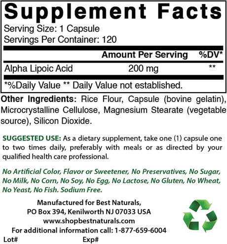 Suplementos Alimenticios Ácido alfa lipoico