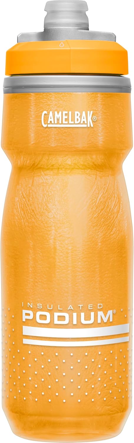 CamelBak Podium Chill Botella de agua aislada para bicicleta, botella fácil de apretar, se adapta a la mayoría de jaulas de bicicleta, 21 onzas, naranja