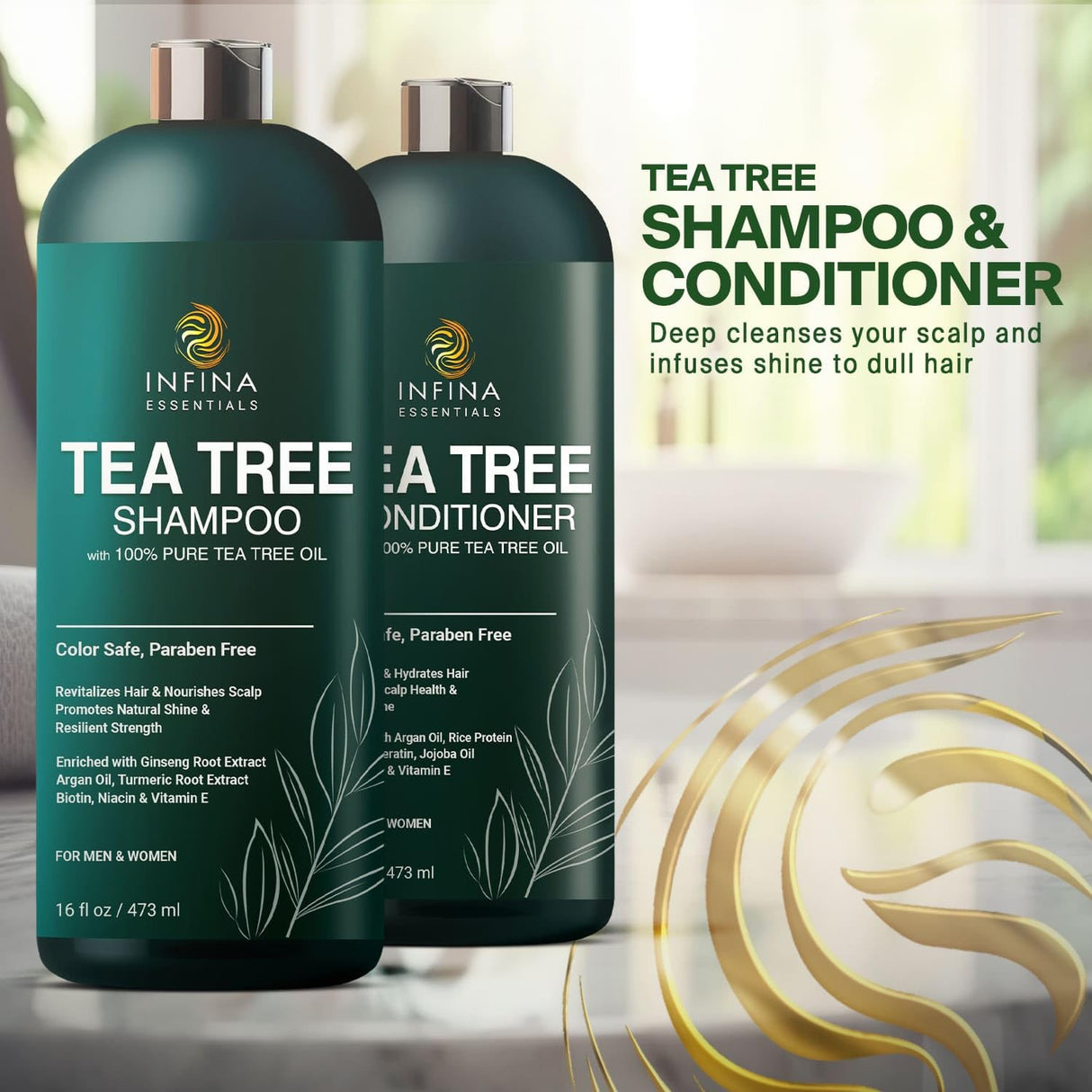 Juego de champú y acondicionador de aceite de árbol de té.