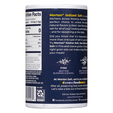 Sal de Mesa Iodada Morton, Ideal para Cocinar, 2-Pack 26 oz