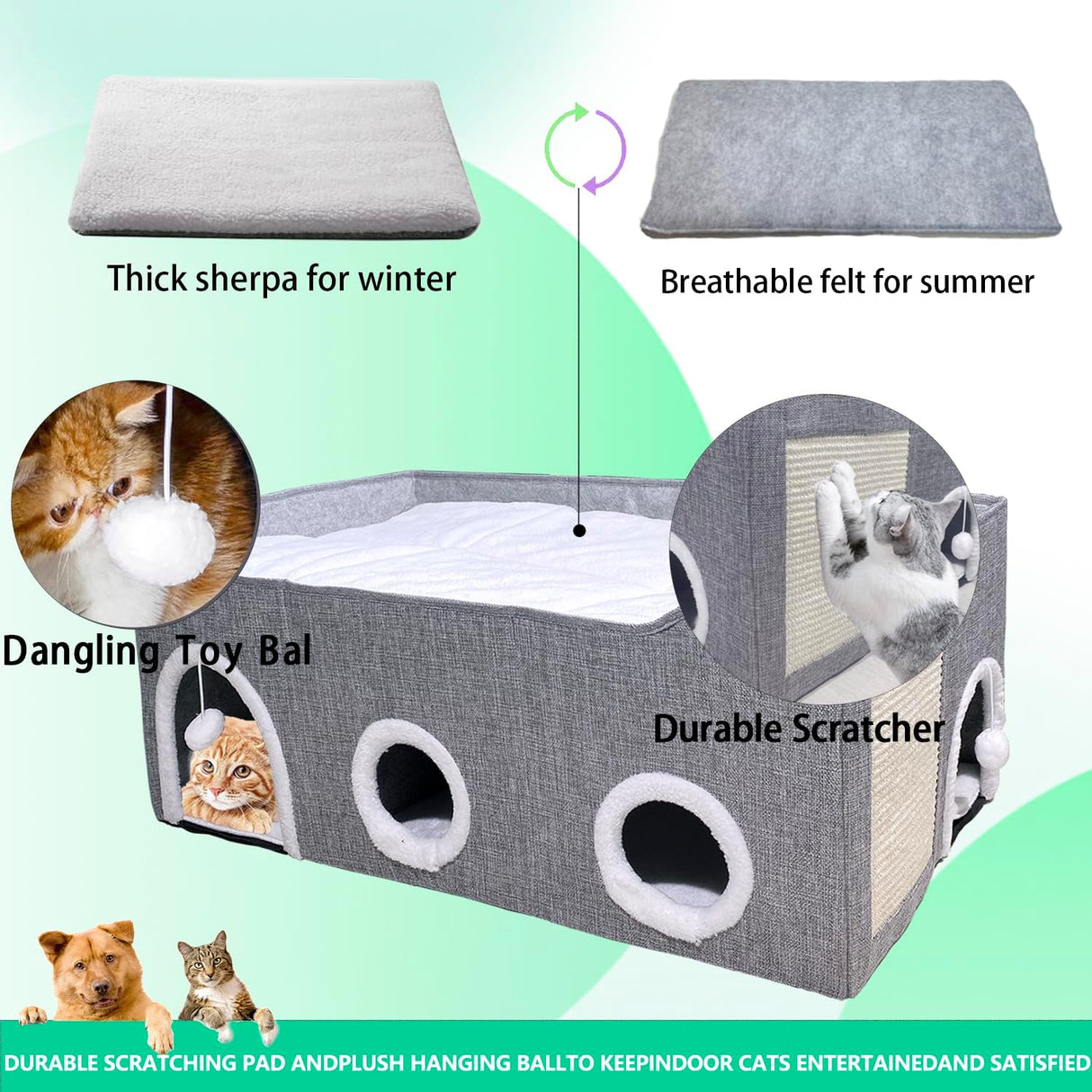 Casa para Gatos Interiores - Cama Grande y Colapsable con Cúpula