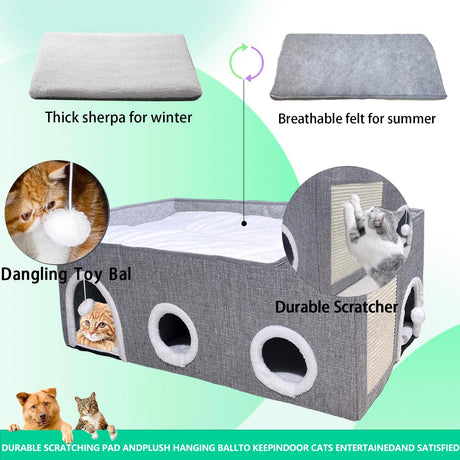 Casa para Gatos Interiores - Cama Grande y Colapsable con Cúpula