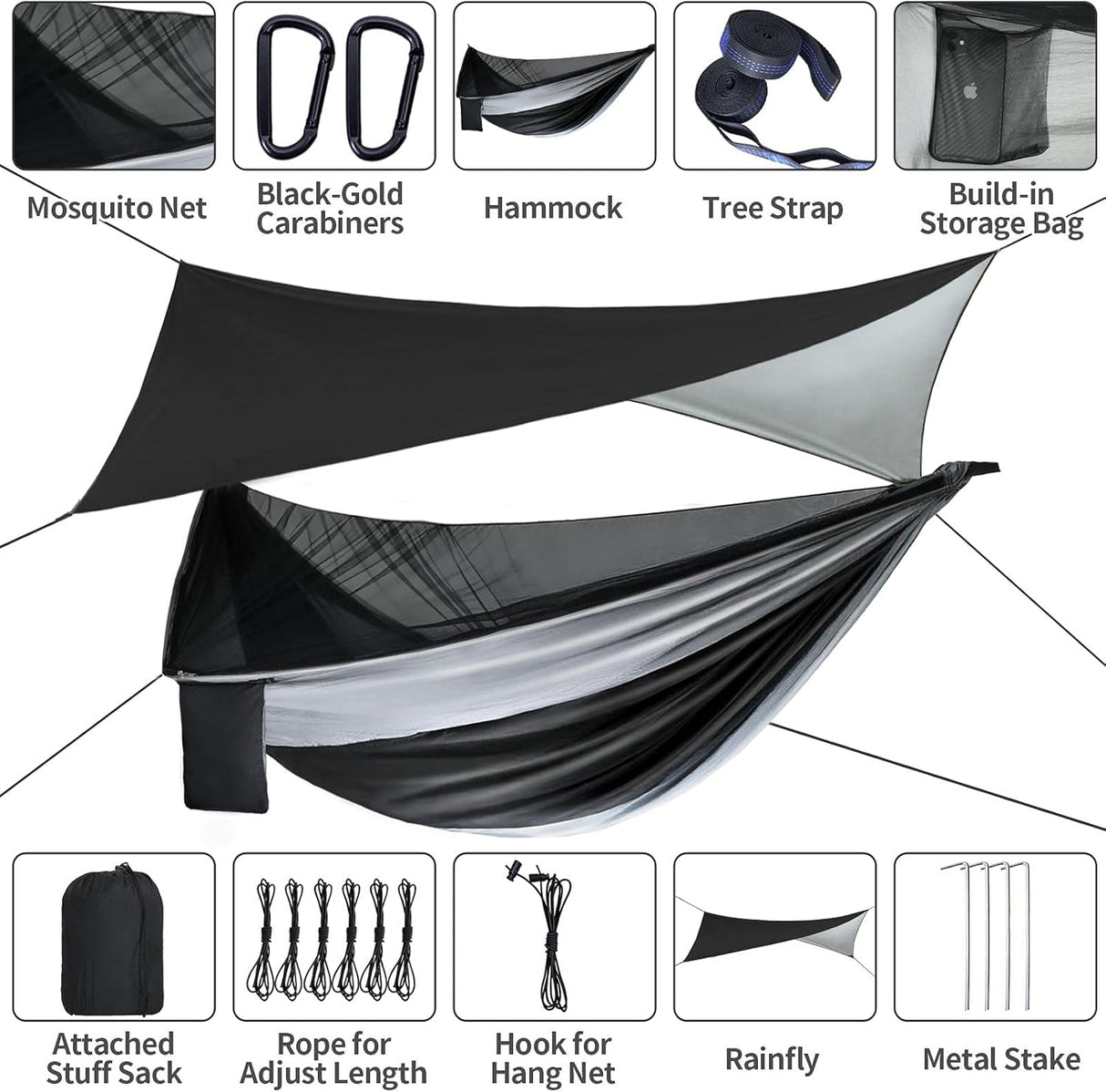 Hamaca con Mosquitera y Tarp, Portable, Nylon, Modelo Camping