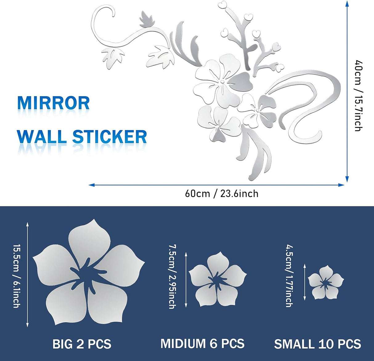 Sticker Floral 3D Acrílico - Espejos Adhesivos Removibles
