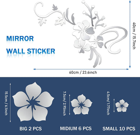 Sticker Floral 3D Acrílico - Espejos Adhesivos Removibles