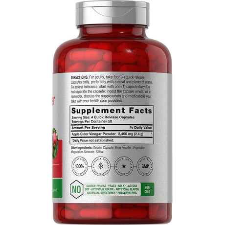 200 Cápsulas de vinagre de sidra de manzana, sin gluten
