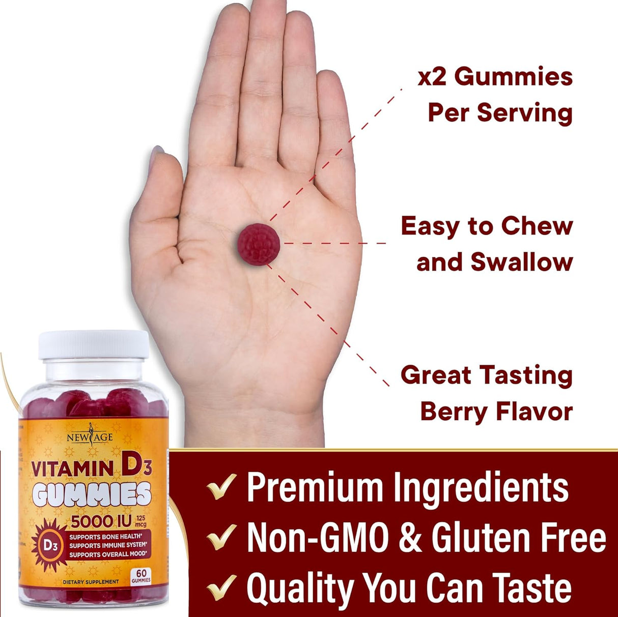 Vitamina D3 125 mcg Salud Ósea Sin Gelatina