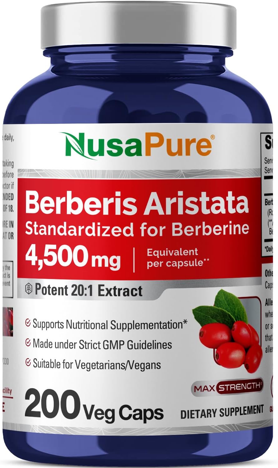 Berberina HCI 4500 mg - 200 cápsulas vegetales de 6 meses