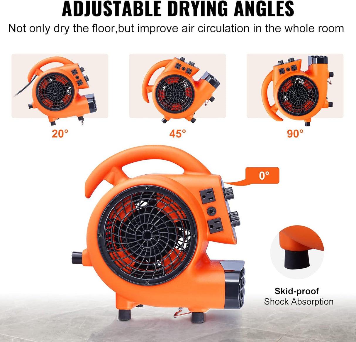 VEVOR Soplador de Aire 1/4 HP 1000 CFM, 4 Ángulos, Portátil