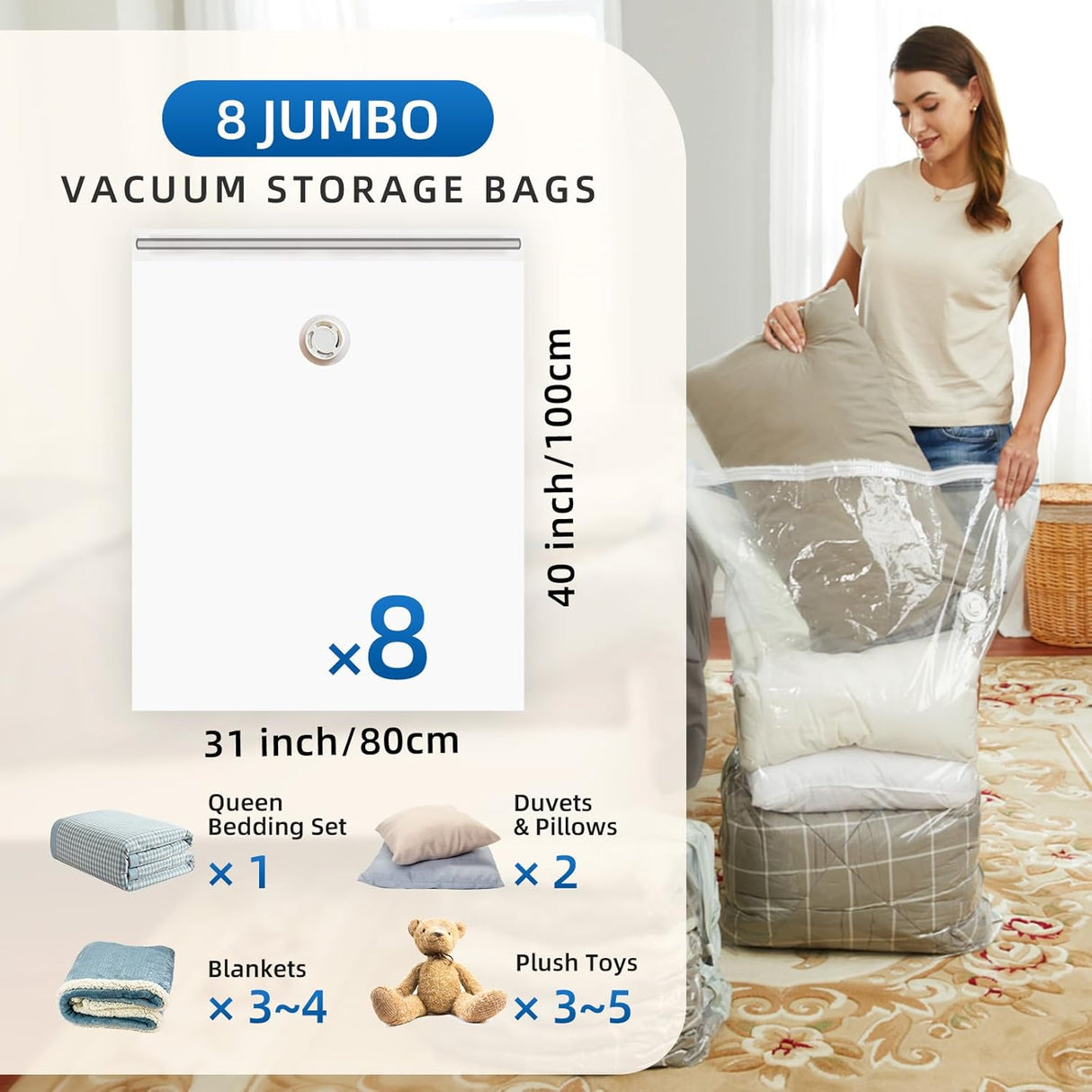 Bolsas de Vacío TAILI 8 Piezas Jumbo para Ropa y Ropa de Cama