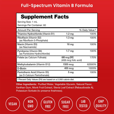 Suplemento Gotas líquidas complejas de vitamina B  veganas