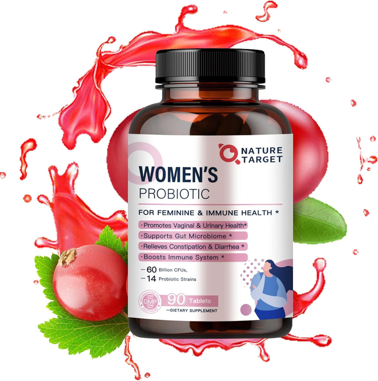 Probióticos para mujeres, probióticos y prebióticos, arándan