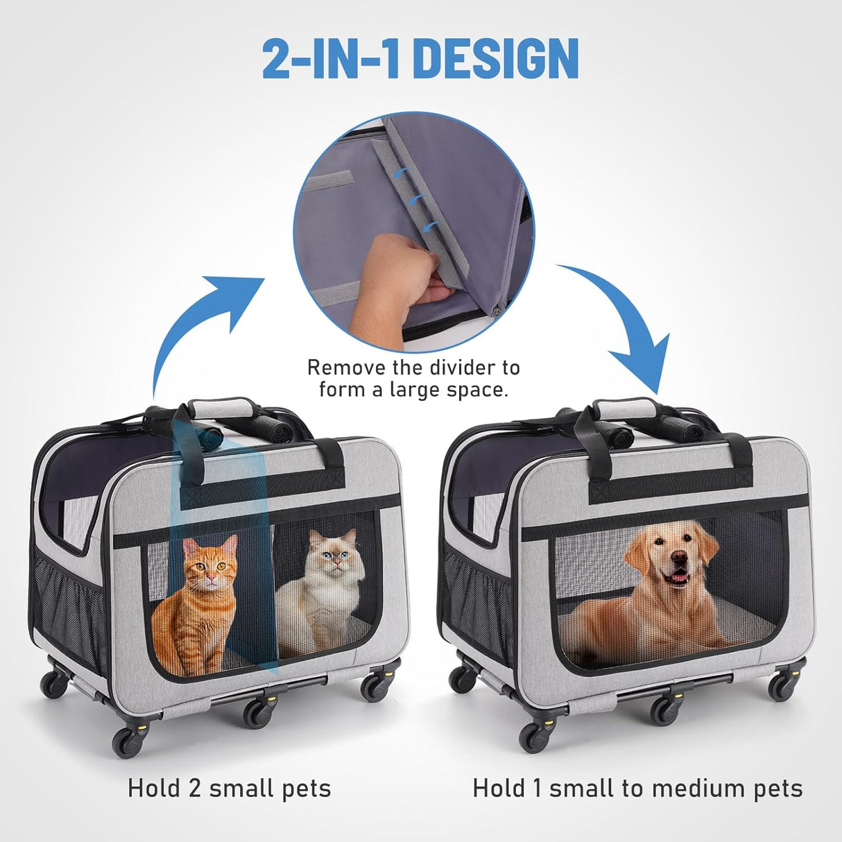 Transportador Doble Extra Grande con Ruedas para Mascotas