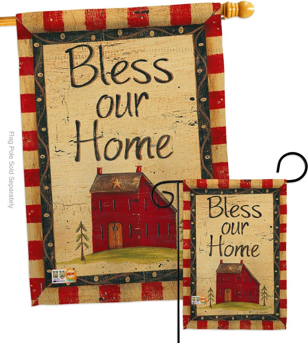 Primitive Bless Our Home Garden House - Juego de banderas de casa de jardín, granja occidental, granero americano, rústico, vaquero, rancho rural, pequeño, decorativo, para regalo, fabricado en Estados Unidos, 28 x 40 pulgadas