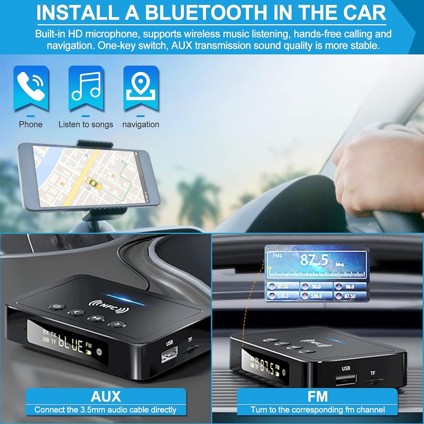 Adaptador receptor transmisor Bluetooth 5.0 Audio 3 en 1