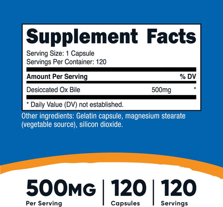 Suplementos Alimenticios Cápsulas de bilis 120 cápsulas