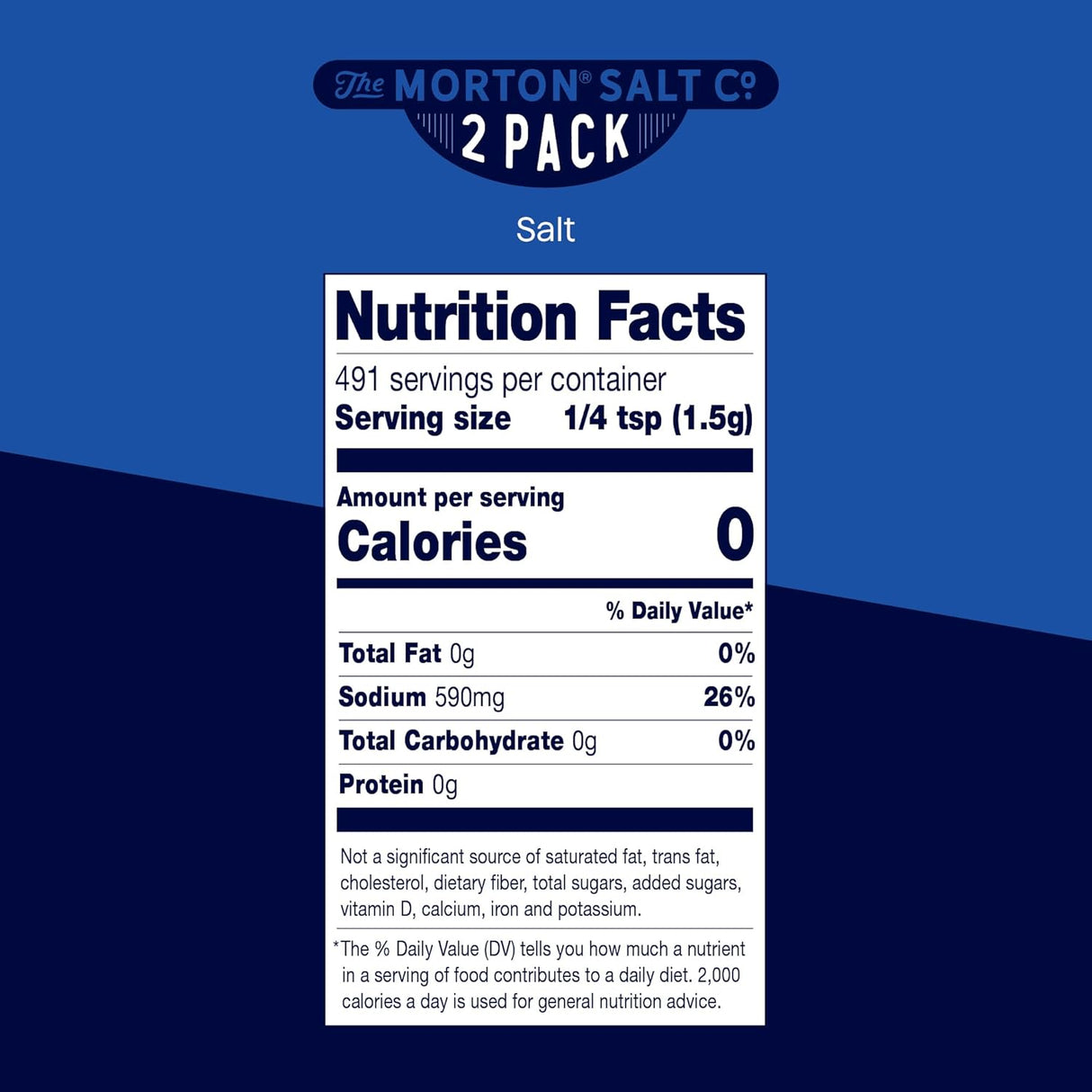 Sal de Mesa Morton, No Yodada, Ideal para Cocinar, 2-Pack 26 oz