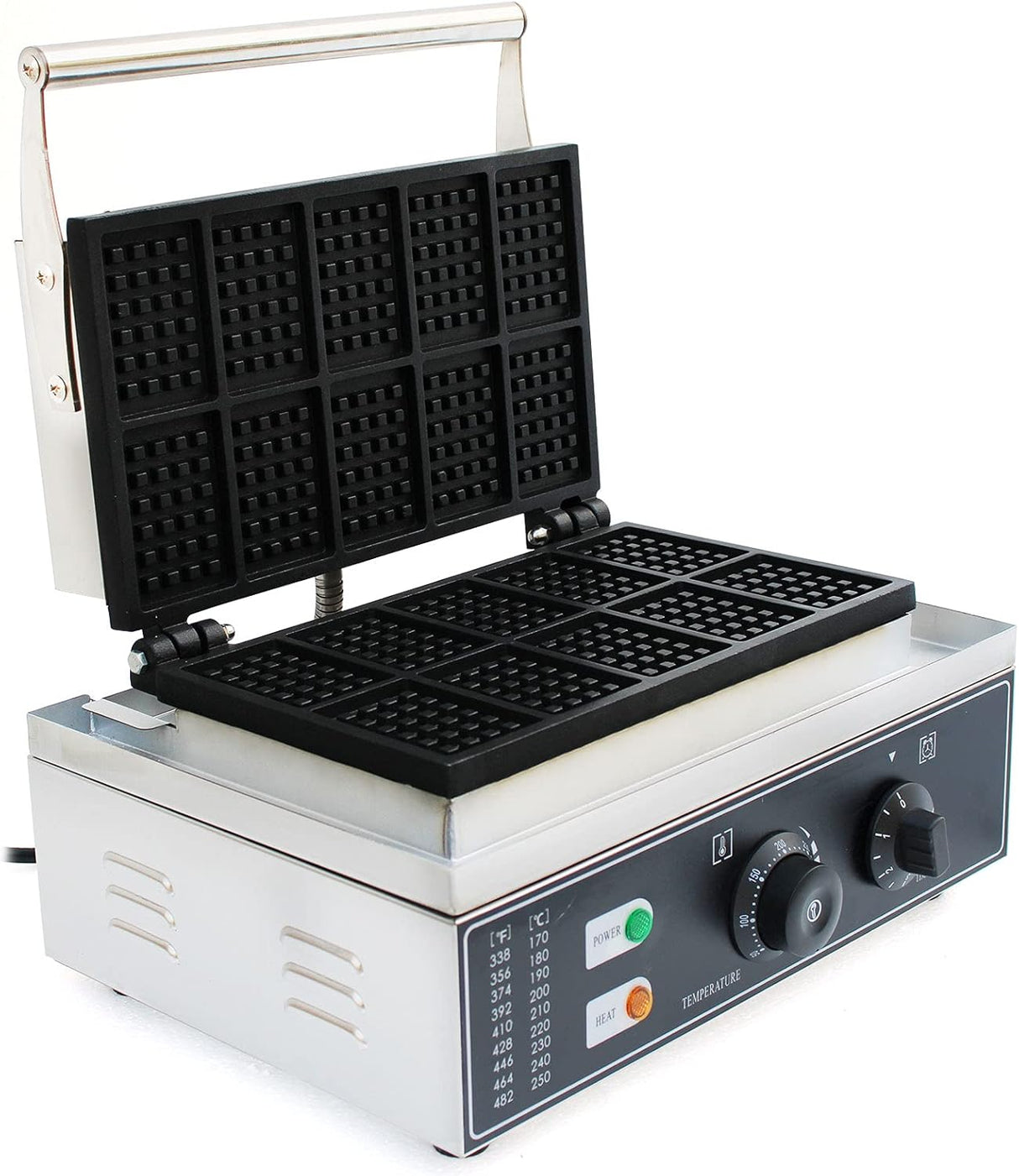 Máquina de waffles 10 rebanadas, marca comercial, 110V, antiadherente