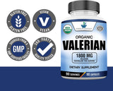Suplemento Valeriana orgánica de 1800 mg  vegana 90 cáp