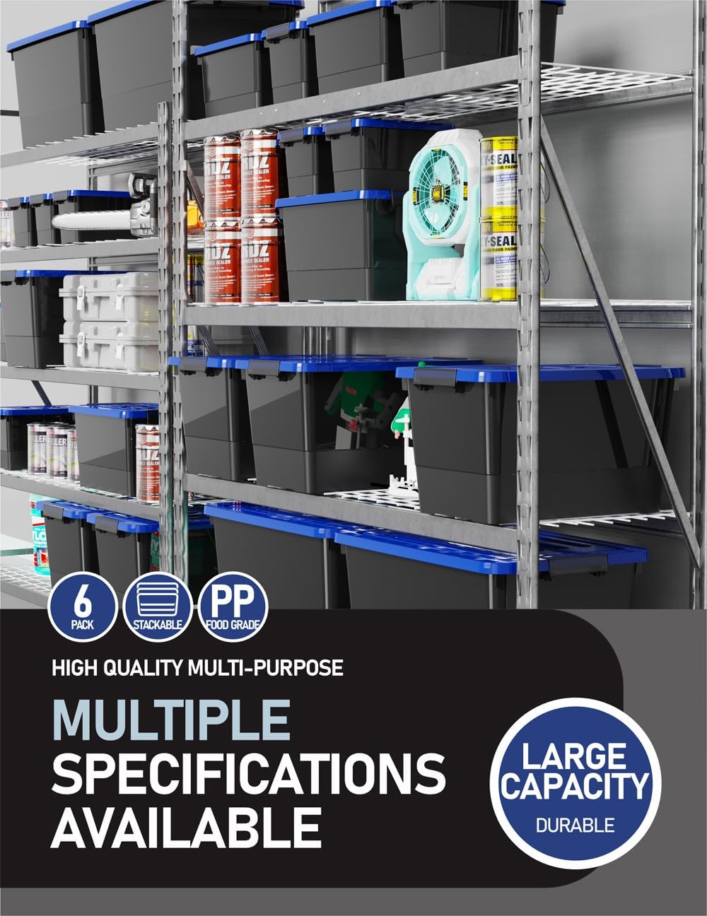 Botes Plásticos Apilables con Tapa y Asa, 3.5 Quart