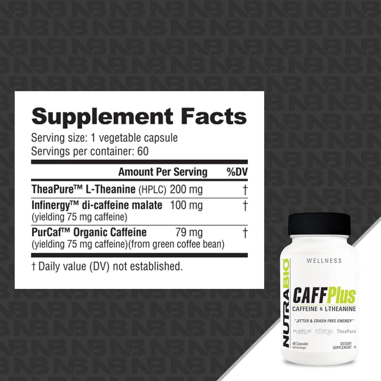 NutraBio CaffPlus Cáñamo con L-Theanina para Energía - 60 Cápsulas