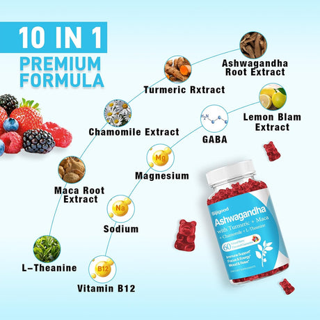 Gomitas de Ashwagandha con L-teanina, 2500mg, 60 unidades