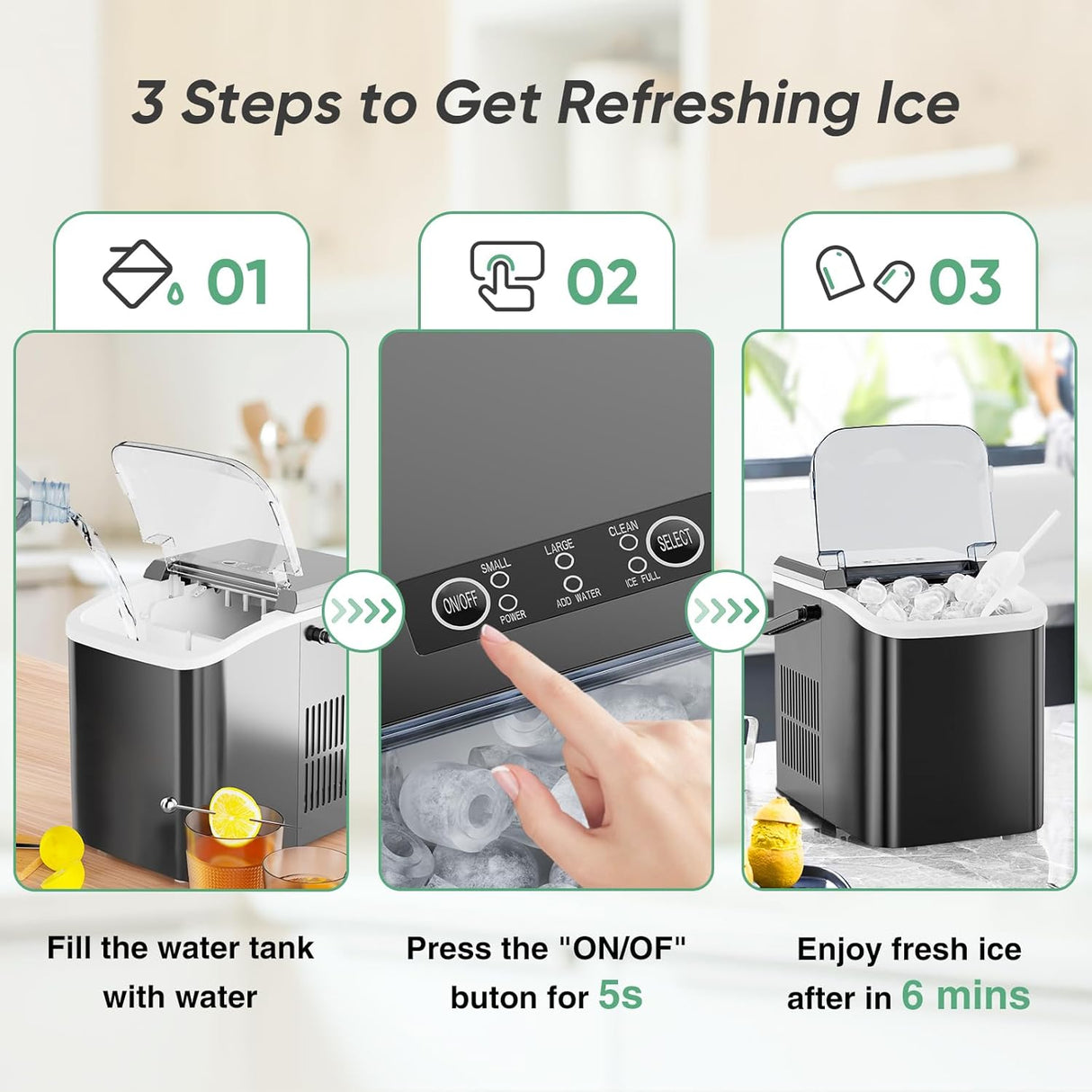 Máquina de Hielo DUMOS, portátil, 9 cubos en 6 min, 1.5 L
