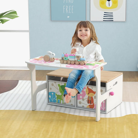 Costzon Juego de mesa y silla para niños con banco juguetes