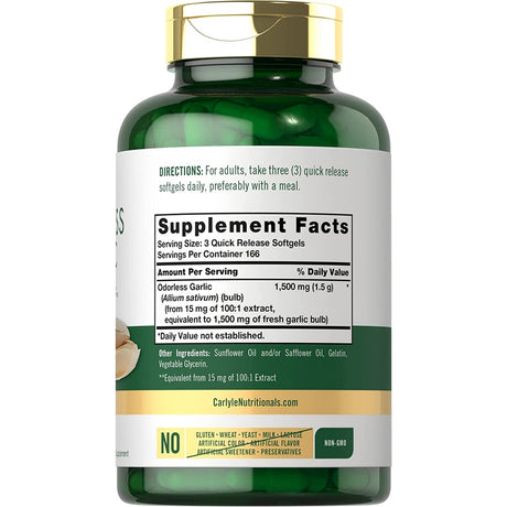 Suplemento de ajo sin olor 1500 mg  500 pastillas sin gluten