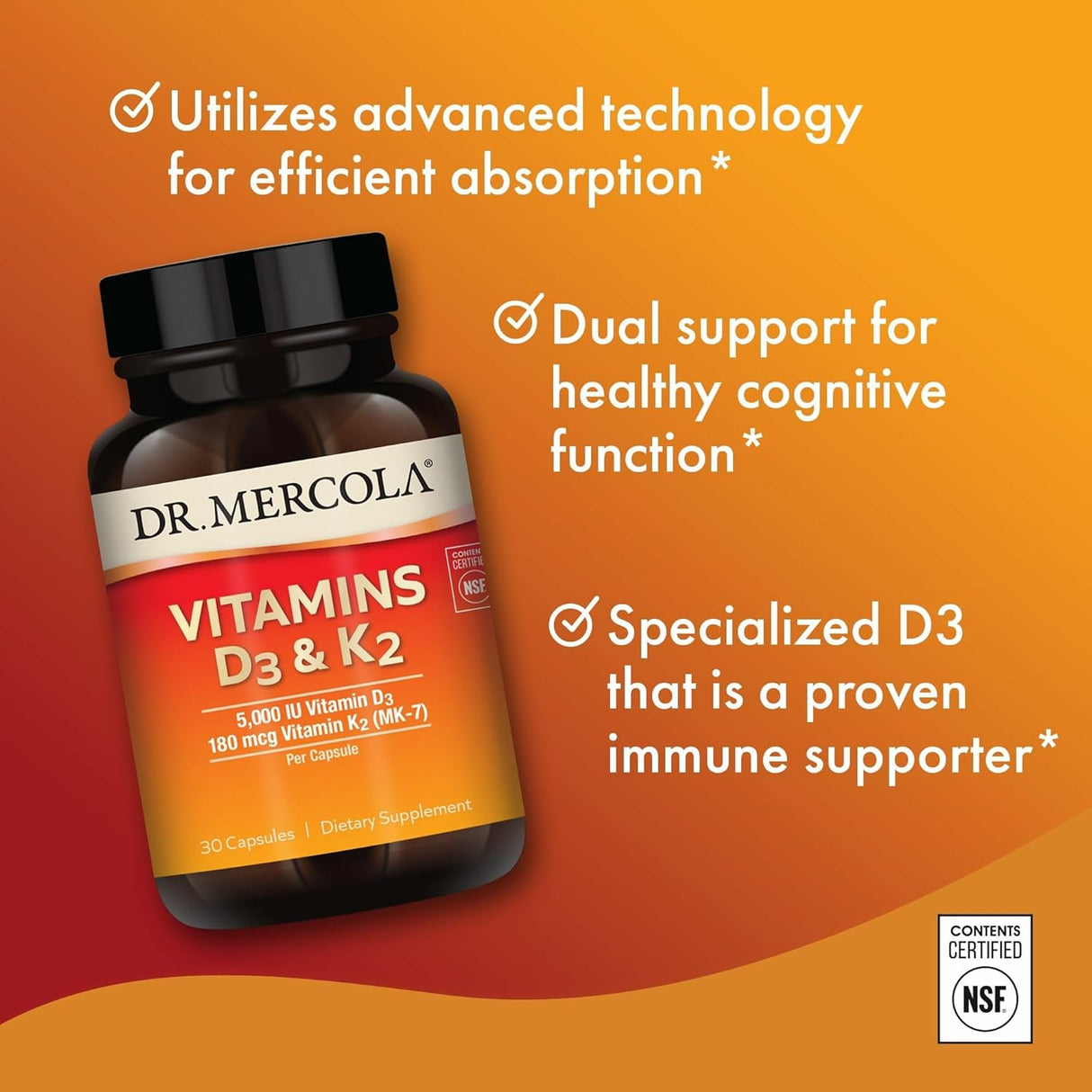 Mercola Vitaminas D3 & K2 - Apoyo inmunológico y más - 30 caps