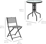 Best Choice Products Juego de muebles de comedor de 3 piezas con mesa de vidrio texturizado, 2 sillas plegables, marco de acero, tela de poliéster, color gris