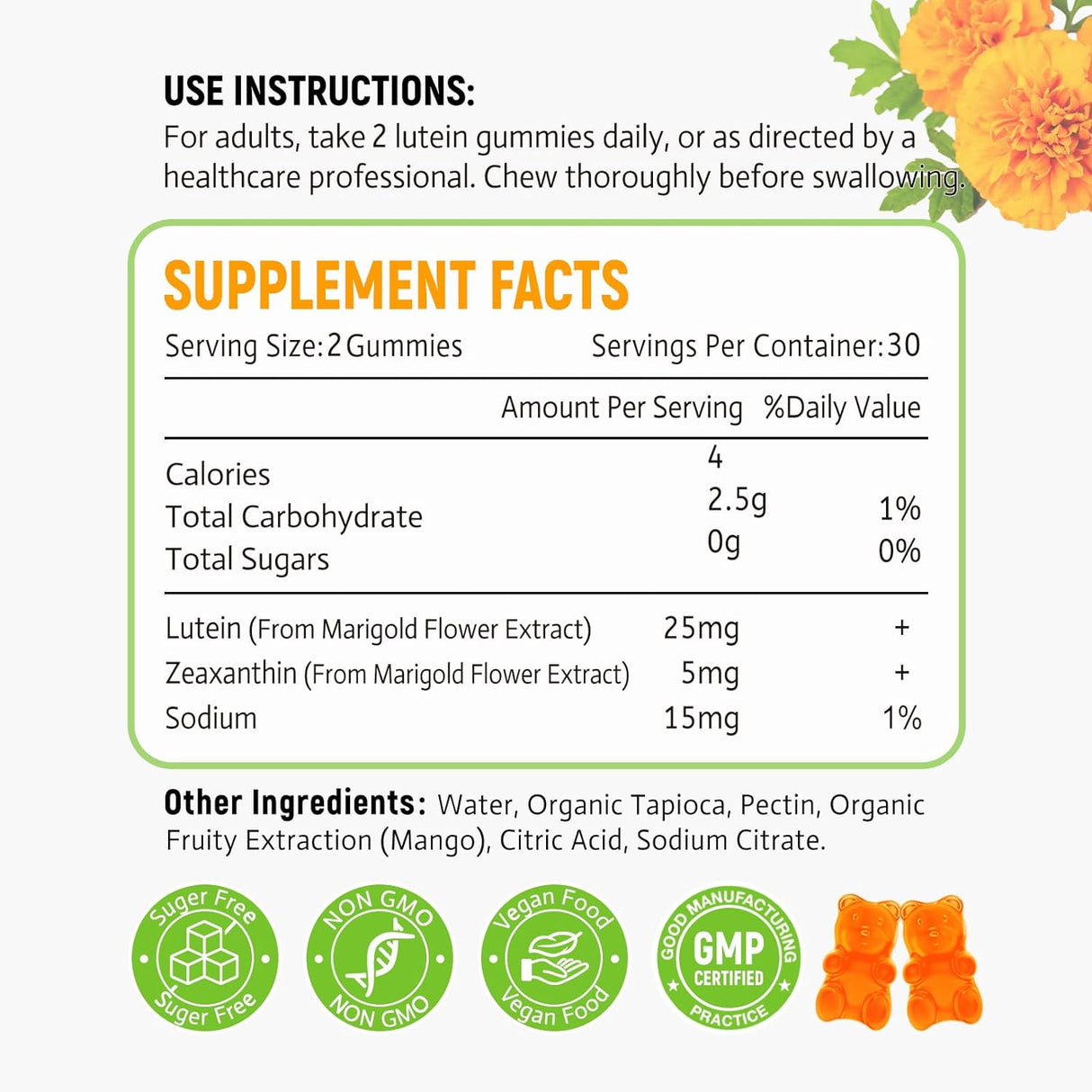 Gomitas de luteína de 25 mg Vitaminas para los ojos Luteína