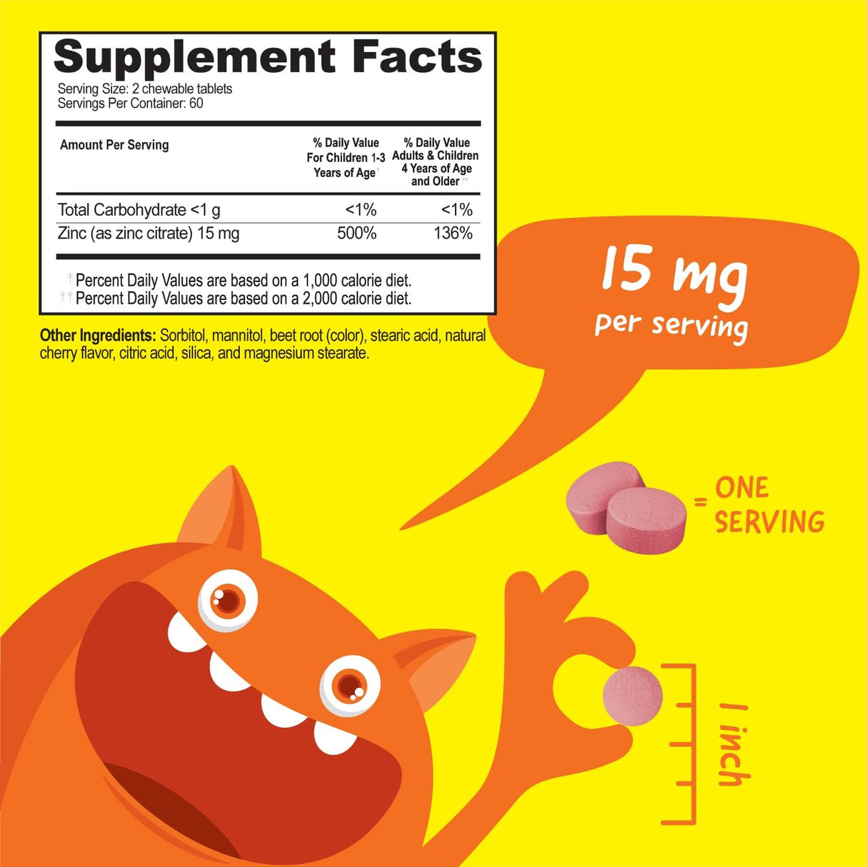 VitaWorks Tabletas masticables de zinc para niños, 15 mg, sabor natural a cereza, veganas, vegetarianas, sin OMG, sin gluten, vitaminas sin nueces, suplemento dietético para apoyo inmunológico, para niños, 120 masticables