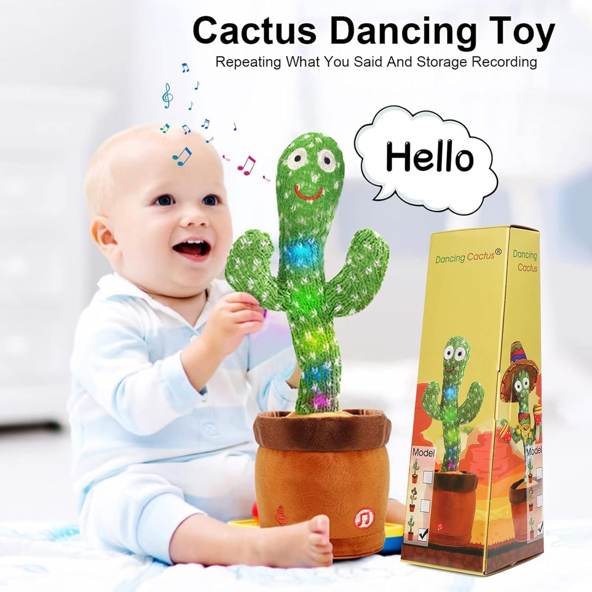 Juguete Cactus Emoin, Plush Sensory Musical, 120 Canciones, Modelo Cactus