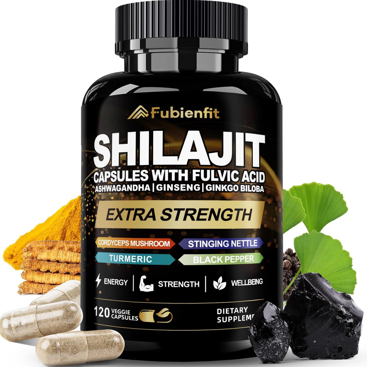 Capsulas de Shilajit Premium con Ashwagandha y Ginseng, 120