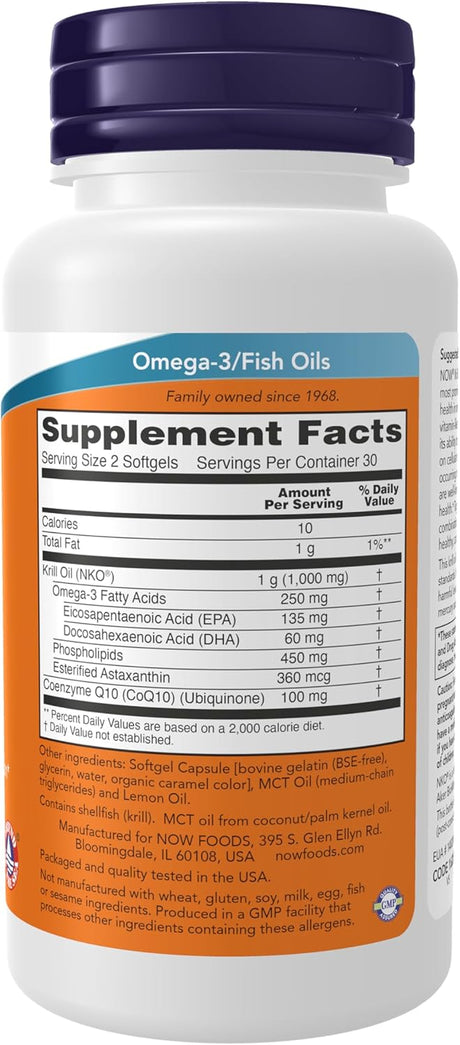 Suplemento de Krill y CoQ10 de NOW Foods, Omega-3, Apoyo Cardíaco, 60 cápsulas