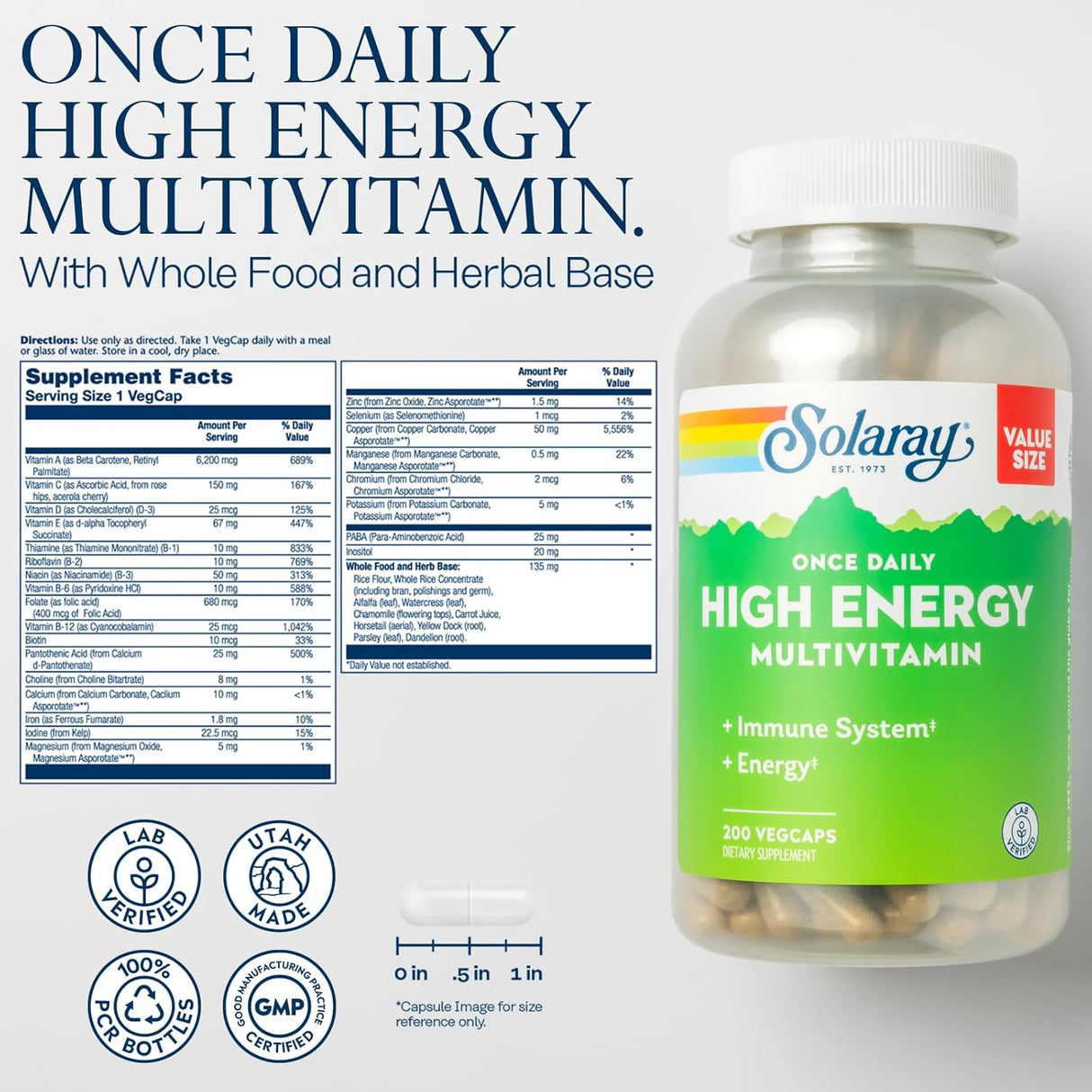 Multivitamínico Energético Solaray - Soporte Inmunitario 200 VegCaps