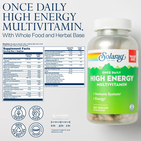 Multivitamínico Energético Solaray - Soporte Inmunitario 200 VegCaps