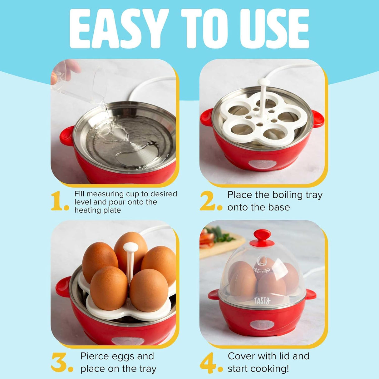 Cocinador de Huevos Tasty, 5 Huevos, Apagado Automático, Mini