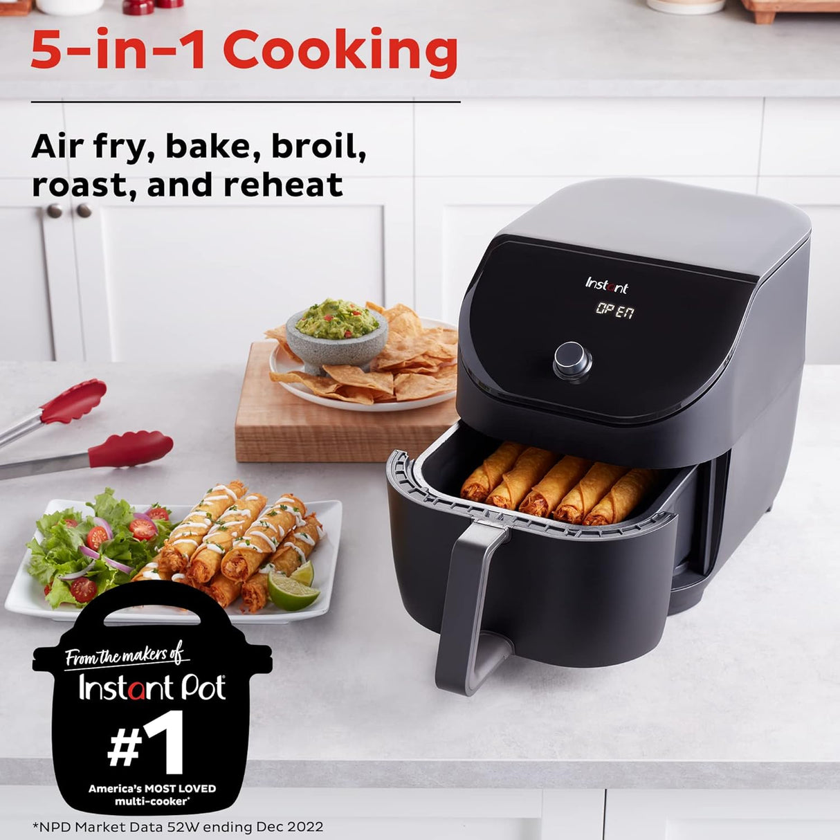 Freidora de Aire Instant Vortex Slim XL 6QT, 100+ recetas, silenciosa