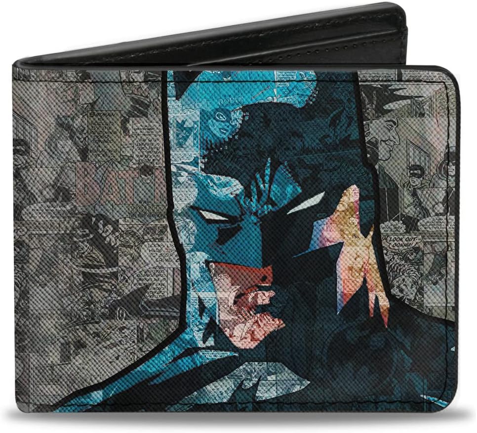 Cartera Bifold Hombre, Escenas Cómic Batman, Cuero Vegano