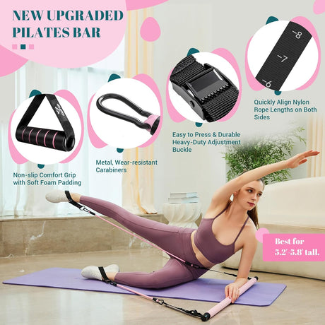 Kit de Bar Pilates con Bandas de Resistencia - Multifuncional